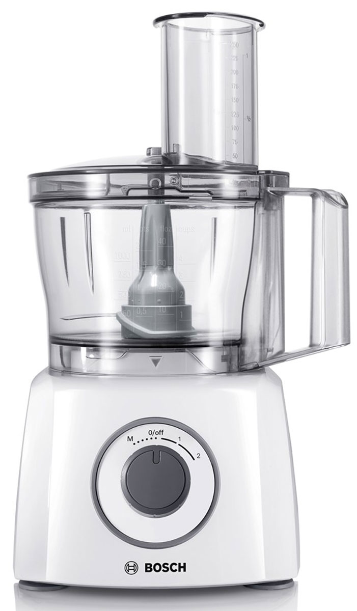 Bosch MCM3110W, White кухонный комбайнMCM3110W Bosch MCM3110W, White кухонный комбайнMCM3110WBosch MCM 3110W - компактный и многофункциональный кухонный помощник при приготовлении еды и выпечки. Практичный: насадки можно хранить внутри чаши, таким образом они всегда под рукой. Многофункциональность: терка, шинковка, помол, измельчение и многое другое - благодаря таким насадкам как универсальный нож и цельнометаллические диски для шинковки крупными и мелкими ломтиками. Компактная вертикальная конструкция прибора экономит место на кухонном рабочем столе. Отличные результаты за короткое время: благодаря мощному мотору 800 Ватт, 2 скоростям и дополнительному импульсному режиму. Легко мыть: многие насадки можно мыть в посудомоечной машине