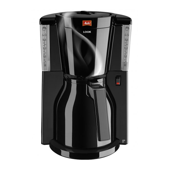 Melitta 21270 Look IV Therm Basic, Black кофеварка21270 Melitta 21270 Look IV Therm Basic, Black кофеварка21270Melitta 21270 Look IV Therm Basic - кофеварка в новом дизайне для самого взыскательного покупателя. Простая, но максимально удобная конструкция прибора позволит вам без труда приготовить около 8-12 чашек натурального кофе, который подарит вам бодрость на целый день. Съемный фильтр выполнен из пластика и необходим для более эффективной фильтрации напитка Корпус кофеварки выполнен из высококачественного пластика, который гарантирует привлекательный вид и прекрасные износоустойчивые характеристики. Данная модель оснащена термо-кувшином, который удобно использовать одной рукой. Имеется также прозрачная ёмкость для воды и подсветка кнопки включения/выключения. Прибор был протестирован на безопасность по правилам ОНЭ.
