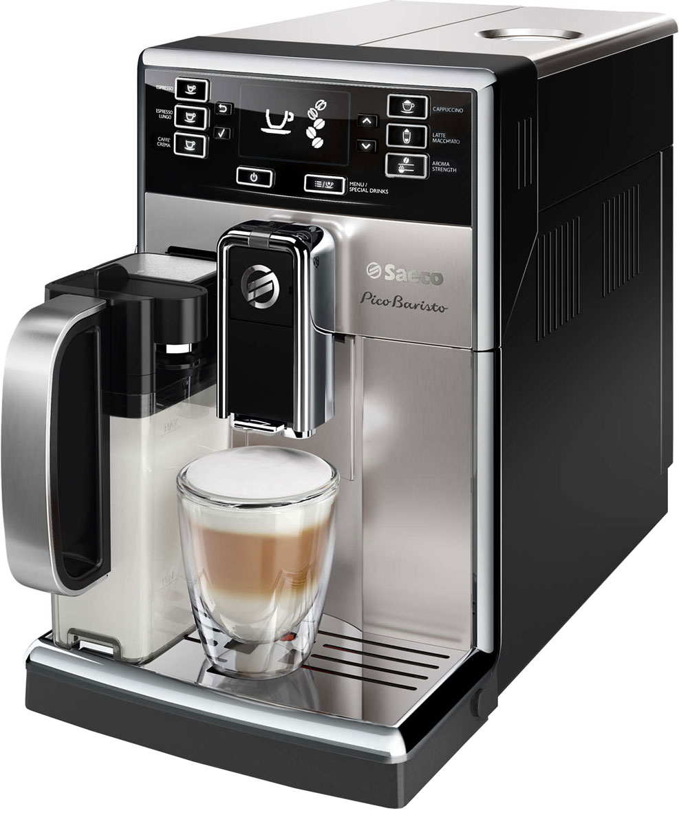 Philips Saeco HD8928/09 PicoBaristo кофемашинаHD8928/09 Philips Saeco HD8928/09 PicoBaristo кофемашинаHD8928/09PicoBaristo — компактная кофемашина премиум-класса, позволяющая ценителям кофе готовить самые разнообразные напитки. Удобный интерфейс обеспечивает удобный выбор любого из множества рецептов одним нажатием. Благодаря фильтру AquaClean можно приготовить 5000 чашек, не выполняя очистку от накипи.5000 чашек кофе без очистки от накипи благодаря фильтру AquaClean:Запатентованный фильтр AquaClean обеспечивает максимально эффективное использование кофемашины Saeco. Меняйте фильтр каждые 3 месяца, чтобы всегда использовать чистую воду без примесей. Забудьте о необходимости проведения очистки от накипи во время приготовления 5000 чашек кофе (при использовании чашек объемом 0,1 л и 8 сменных фильтров).Быстрый нагрев бойлера для горячего кофе:Благодаря быстрому нагреву бойлера нет причины отказывать себе в чашке превосходного эспрессо или капучино, даже если вы спешите на важную встречу. Секрет заключается в легком корпусе бойлера, выполненном из алюминия и нержавеющей стали, который быстро нагревается до высокой температуры.Кофемашина запоминает выбранную вами крепость кофе:Выберите один из пяти уровней крепости, объем и температуру. С помощью функции памяти сохраните нужный объем для каждого напитка. Кофемашина запомнит выбранные настройки, и вы всегда будете наслаждаться напитком нужного объема, приготовленным так, как нравится именно вам.100% керамические жернова помогут раскрыть вкус зерен:Надежные 100% керамические жернова гарантируют наслаждение отличным кофе в течение долгих лет. Керамика обеспечивает идеальный помол зерен, благодаря чему вода равномерно проникает в них, впитывая вкус и аромат. В отличие от обычных, керамические жернова не перегревают зерна и устраняют жженый привкус напитка.10 степеней помола для оптимальной насыщенности вкуса кофе:Эта кофемашина удовлетворит даже самые взыскательные требования к помолу кофе. Чтобы вкус кофе раскрылся по-настоящему, для каждого сорта нужно подобрать подходящую степень помола. Выберите одну из 10 степеней помола кофемашины — от самого тонкого для насыщенного крепкого эспрессо до самого крупного для мягкого классического кофе.Превосходный горячий капучино и латте макиато одним нажатием кнопки:Каждый напиток будет украшен нежной молочной пеной, которая идеально дополнит вкус кофе. Молочный кувшин дважды взбивает молоко и подает нежную пену прямо в чашку без разбрызгивания и при оптимальной температуре. Кувшин обеспечивает гигиеничность, и его можно хранить в холодильнике.Множество кофейных напитков — от эспрессо до латте макиато:Благодаря широкому выбору — от эспрессо до латте макиато — каждый ценитель кофе найдет напиток, который придется ему по вкусу. Чашка бодрящего кофе утром или после обеда — вы сможете легко приготовить кофе для любого случая.Очистка молочного кувшина после каждого использования благодаря функции быстрой очистки:Благодаря уникальной функции быстрой очистки после каждого использования вы можете выполнять тщательную промывку кувшина простым нажатием кнопки.Фронтальная панель из нержавеющей стали: традиционный дизайн и безупречное исполнение:Передняя и верхняя панели выполнены из нержавеющей стали в итальянском стиле — эта автоматическая кофемашина выдержит испытание временем и впишется в интерьер любой кухни, как в классическом, так и в современном дизайне. Благодаря изящной конструкции кофемашина не оставит вас равнодушными, как и напиток, приготовленный с ее помощью.Сенсорный дисплей с подсветкой и удобной навигацией:На дисплее представлено 12 кнопок со светодиодной подсветкой для простой навигации и удобного выбора напитка одним нажатием. Также используется индикация в виде текста и значков, которые помогут вам без труда разобраться в настройках и обслуживании кофемашины.Чистота и надежность с запатентованной системой очистки паром:Поддерживайте чистоту без особых хлопот. Функция очистки паром обеспечивает автоматическое очищение взбивающего механизма: остатки молока удаляются, и нет необходимости опустошать кувшин. Качество гигиеничной очистки сертифицировано независимым немецким институтом тестирования VDE.Настройки помола: 10Время приготовления одной порции напитка эспрессо: Емкость контейнера для кофейных зерен: 250 гЕмкость кувшина для молока: 500 млЕмкость контейнера для отходов: 15 порцийДлина шнура питания: 1,2 мВысота чашки (макс.): 78–164 миллиметра