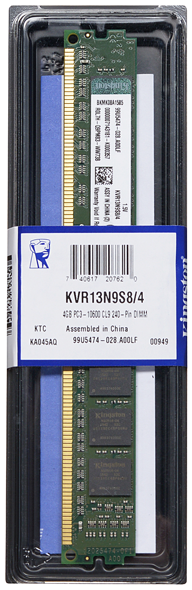 Kingston DDR3 4GB 1333 МГц модуль оперативной памяти (KVR13N9S8/4)KVR13N9S8/4 Kingston DDR3 4GB 1333 МГц модуль оперативной памяти (KVR13N9S8/4)KVR13N9S8/4Модуль оперативной памяти Kingston типа DDR3 обеспечивает увеличенную рабочую частоту (по сравнению с DDR2) при сниженном тепловыделении и экономном энергопотреблении. Напряжение питания при работе составляет 1,5 В. В модуле также имеется 8 чипов с односторонним расположением. Объем памяти 4 ГБ позволит свободно работать со стандартными, офисными и ресурсоемкими программами, а также современными нетребовательными играми. Работа осуществляется при тактовой частоте 1333 МГц и пропускной способности, достигающей до 10600 Мб/с, что гарантирует качественную синхронизацию и быструю передачу данных, а также возможность выполнения множества действий в единицу времени. Параметры тайминга 9-9-9 не принижают скорости работы системы. ValueRAM Kingston – это модули памяти, изготовленные в соответствии с отраслевыми стандартами, обеспечивающие непревзойденную производительность и отличающиеся легендарной надежностью Kingston.