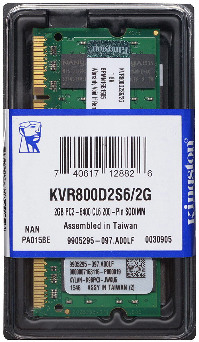 Kingston DDR2 2GB 800 МГц модуль оперативной памяти (KVR800D2S6/2G)KVR800D2S6/2G Kingston DDR2 2GB 800 МГц модуль оперативной памяти (KVR800D2S6/2G)KVR800D2S6/2GМодуль оперативной памяти Kingston типа DDR2 для ноутбуков обладает высокой пропускной способностью, но не имеет поддержки ECC и буфера, что способствует увеличенной частоте приема данных при снижении энергопотребления и тепловыделения. Напряжение питания при работе составляет 1,8 В. Объем памяти 2 ГБ позволит свободно работать со стандартными и офисными программами, а также нетребовательными играми. Тактовая частота равна 800 МГц, а пропускная способность составляет 6400 Мб/с, что гарантирует быструю и качественную передачу данных. В модуле также имеется 16 чипов с двухсторонним расположением.