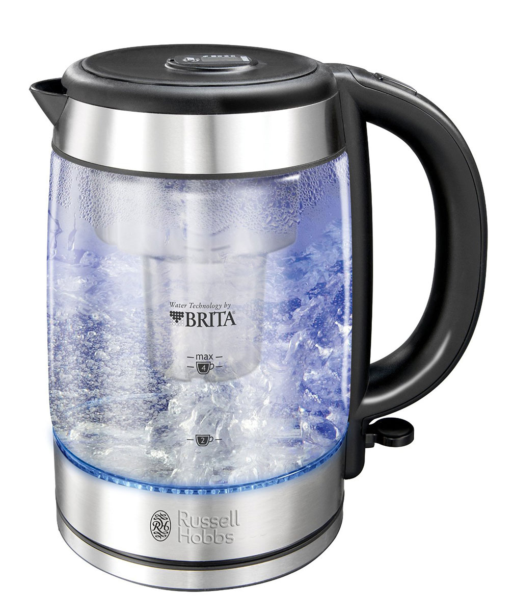 Russell Hobbs 20760-70, Clarity электрочайник20760-70 Russell Hobbs 20760-70, Clarity электрочайник20760-70Чайник Russell Hobbs 20760-70 оснащен инновационной системой фильтрации воды для производства очищенной воды, которая улучшает вкус напитков. Этот стильный чайник укомплектован встроенным фильтром Brita, который удаляет из воды различные примеси, хлор, поглощает медь и свинец, которые могут содержаться в водопроводной воде, предотвращает образование накипи. Встроенный электронный индикатор вовремя напомнит вам о необходимости замены картриджа фильтра. Чайник вмещает 1 литр отфильтрованной воды, что достаточно для приготовления кипятка на 6 чашек. Выполненный в корпусе из специализированного стекла Schott Glass с отделкой из матированной нержавеющей стали, чайник является воплощением стиля и изысканности. Отсек хранения шнура позволяет спрятать лишнюю длину, сохраняя порядок на столешнице. Отсек для нефильтрованной воды: 0.5 л