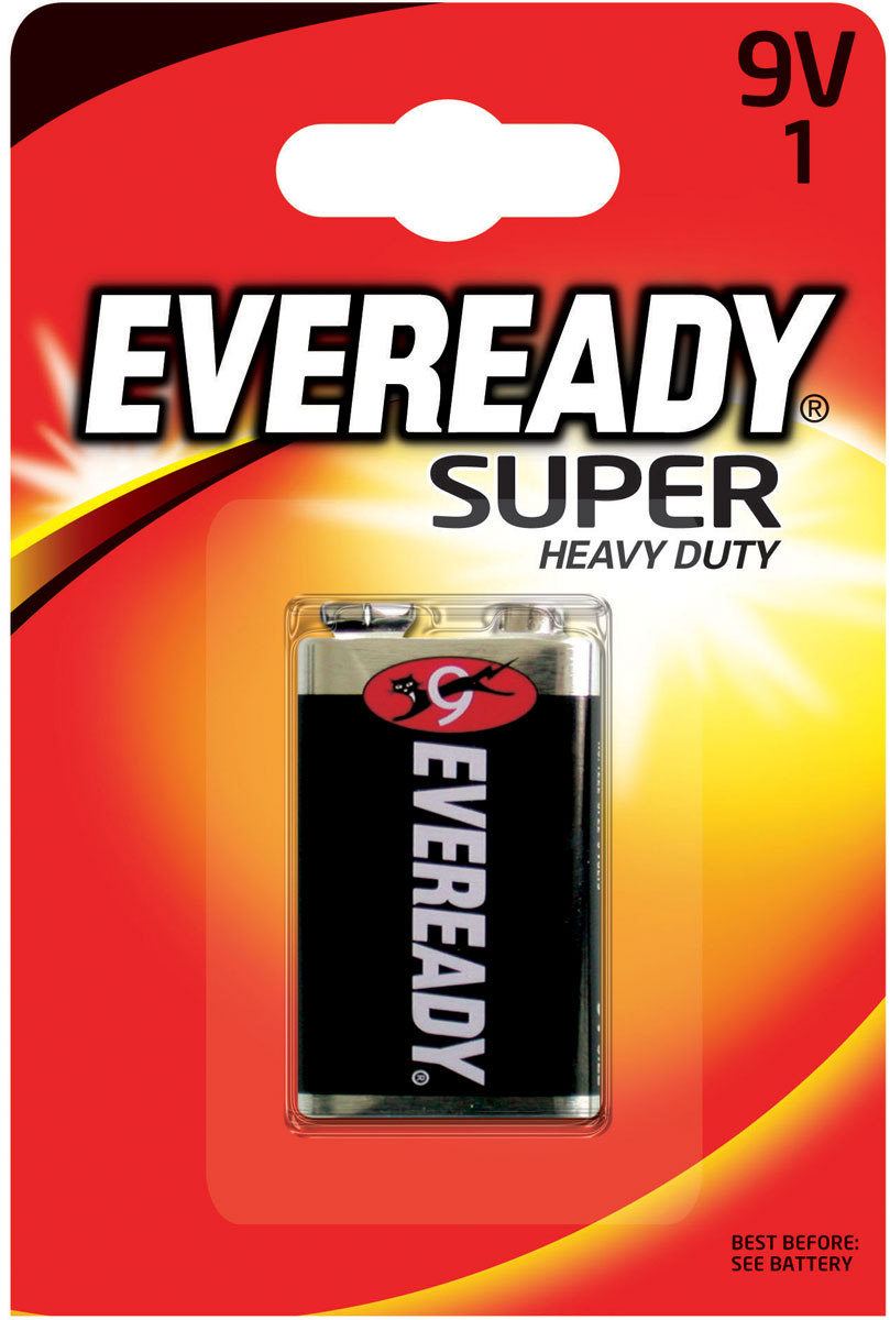 Батарейка Eveready Super, 9V637065/622754 Батарейка Eveready Super, 9V637065/622754Солевая (угольно-цинковая) батарейка Eveready Super состоит из диоксида марганца. Оптимальна для приборов ежедневного пользования. Защищена от протеканий.