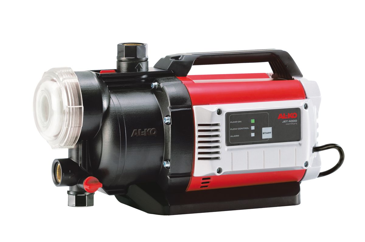 Насос садовый AL-KO JET 4000 Comfort112841 Насос садовый AL-KO JET 4000 Comfort112841Насос садовый AL-KO JET 4000 Comfort обладает большим напором и высокой производительностью. Встроенный датчик сухого хода надежно защищает насос от возможных повреждений при отсутствии воды, а легко очищаемый предварительный фильтр - от загрязнений. За счет размещенного в фильтре обратного клапана садовый насос очень быстро всасывают воду, а его ввод в эксплуатацию очень прост. При необходимости наполнения или опорожнения насоса все винтовые крепления и защитное стекло фильтра можно моментально снять с помощью прилагаемого ключа. Благодаря встроенной Jet-системе садовый насос быстро и без проблем откачает воду из колодца, цистерны или дождевой бочки в считанные минуты. Это значит, что он всегда готов к применению.Вид привода: электрический.Мощность: 1000 Вт.Глубина всасывания: 8 м.Высота подъема: 45 м.Максимальный объем подачи воды: 4000 л/час.Рабочий механизм насоса: одноступенчатый.Диаметр входного и выходного отверстия: 3,33 см.