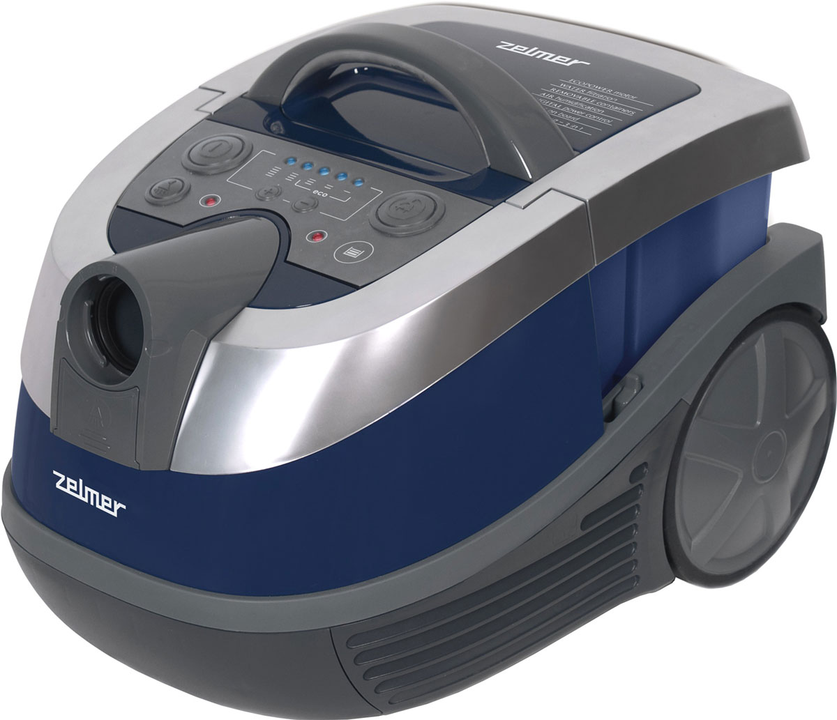 Zelmer ZVC 752SPRU, Dark Blue пылесосZVC 752SPRU Zelmer ZVC 752SPRU, Dark Blue пылесосZVC 752SPRUНастоящий многофункциональный пылесос Zelmer ZVC 752SPRU, позволяющий собирать пыль в мешок Safbag или же специальный контейнер с водой, а также собирать воду и мыть ковры или обивку диванов. O качестве выходного воздуха заботится двойная система фильтрации, использующая фильтрующие свойства воды и HEPA-фильтра, который можно легко промыть водой. Цифровая регулировка мощности, эластичный шланг Flexi, щетка с сепаратором мелких предметов, а также щетка для паркета с натуральным ворсом делают пылесос удобным в пользовании. Многофункциональный – сбор воды, влажная уборка ковров, уборка пыли в мешок или контейнер с водой Моющийся HEPA-фильтр H10 – эффективно улавливает частицы размером 0,3 микрона Щетка для паркета – для половых покрытий чувствительных к царапинам