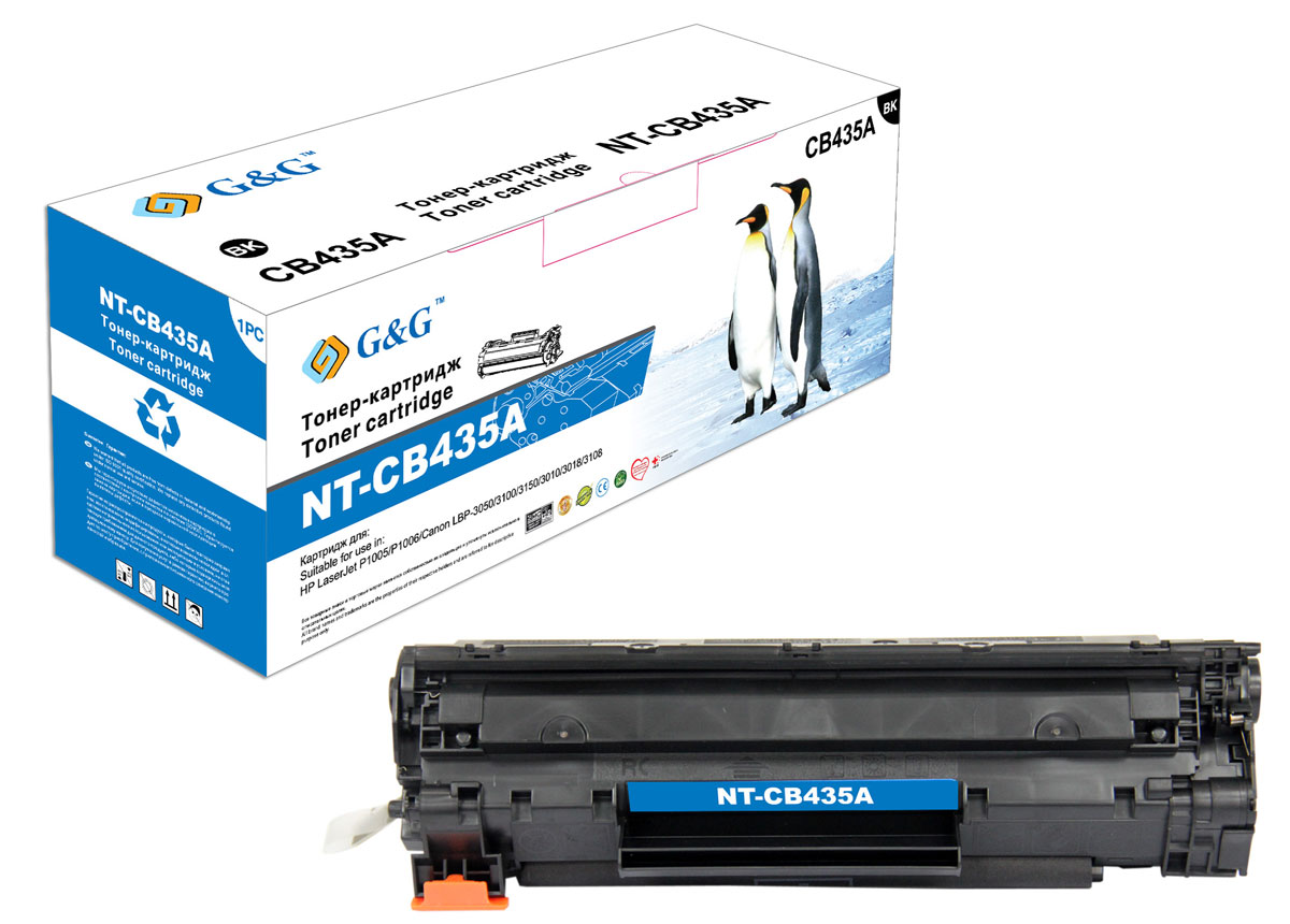 G&G NT-CB435A тонер-картридж для HP LaserJet P1005/1006/Canon LBP-3010/3100/3050/3150/3018NT-CB435A G&G NT-CB435A тонер-картридж для HP LaserJet P1005/1006/Canon LBP-3010/3100/3050/3150/3018NT-CB435AКартридж G&G NT-CB435A для лазерных принтеров HP LaserJet P1005/1006, Canon LBP-3010/3100/3050/3150/3018. Расходные материалы G&G для лазерной печати максимизируют характеристики принтера. Обеспечивают повышенную чёткость чёрного текста и плавность переходов оттенков серого цвета и полутонов, позволяют отображать мельчайшие детали изображения. Обеспечивают надежное качество печати.