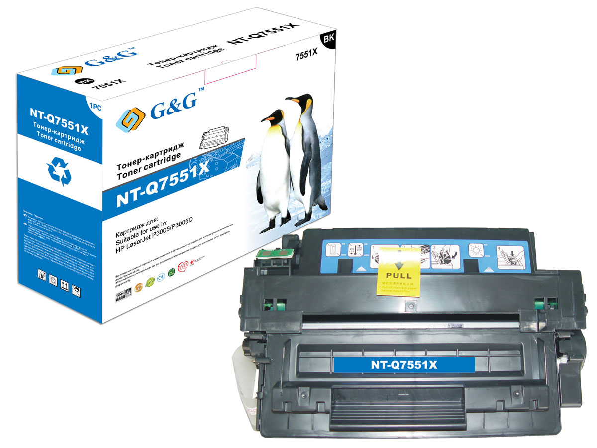 G&G NT-Q7551X тонер-картридж для HP LaserJet P3005/P3005DNT-Q7551X G&G NT-Q7551X тонер-картридж для HP LaserJet P3005/P3005DNT-Q7551XТонер-картридж G&G NT-Q7551X для лазерных принтеров HP LaserJet P3005/P3005D. Расходные материалы G&G для лазерной печати максимизируют характеристики принтера. Обеспечивают повышенную чёткость чёрного текста и плавность переходов оттенков серого цвета и полутонов, позволяют отображать мельчайшие детали изображения. Обеспечивают надежное качество печати.