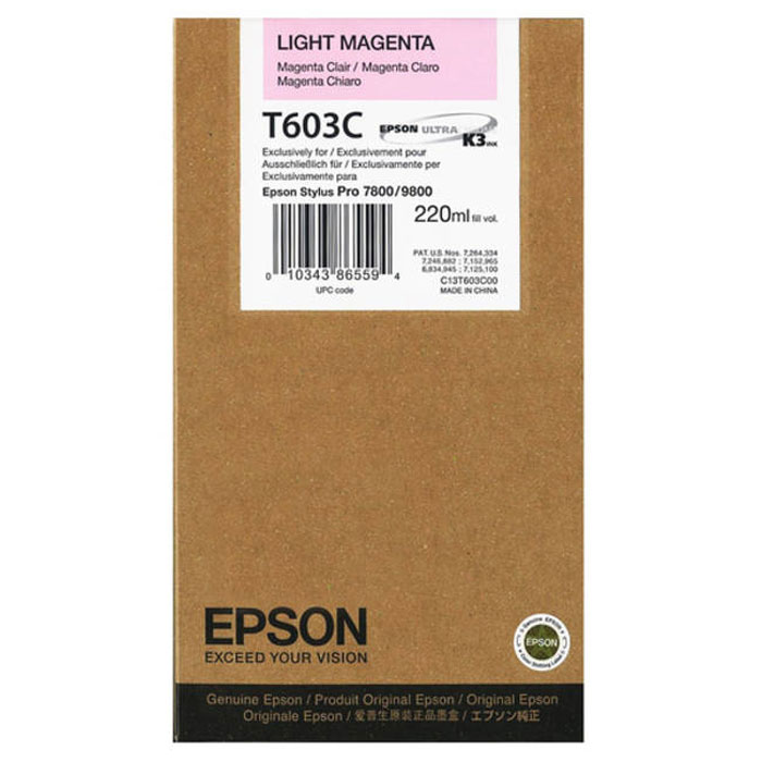 Epson T603C (C13T603C00), Light Magenta картридж для Stylus PRO 7800/9800C13T603C00 Epson T603C (C13T603C00), Light Magenta картридж для Stylus PRO 7800/9800C13T603C00Картридж Epson T603C для струйных принтеров Epson Stylus PRO 7800/9800. Расходные материалы Epson для печати максимизируют характеристики принтера. Обеспечивают повышенную четкость изображения и плавность переходов оттенков и полутонов, позволяют отображать мельчайшие детали изображения. Обеспечивают надежное качество печати.
