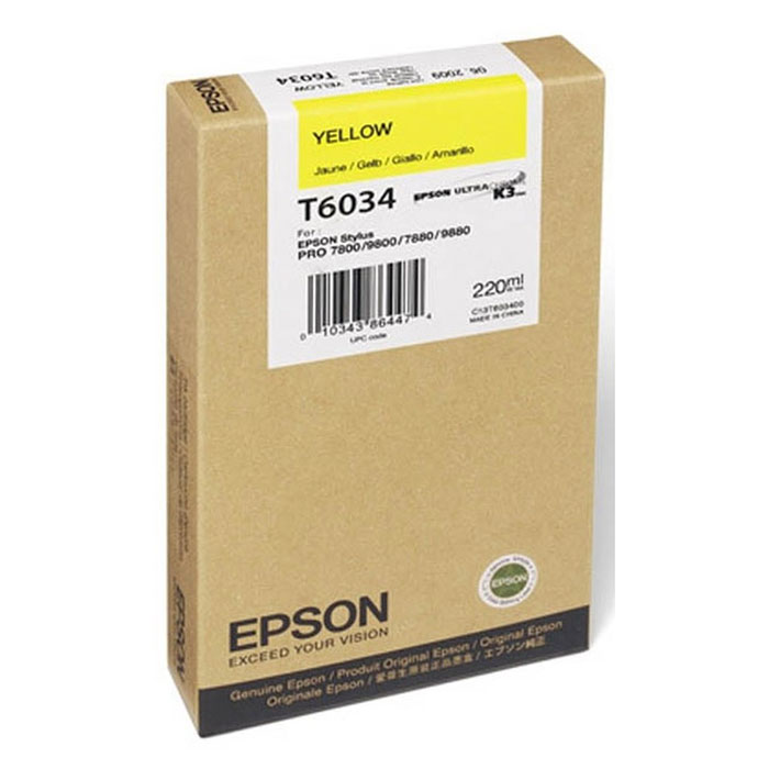 Epson T6034 (C13T603400), Yellow картридж для Stylus PRO 7800/7880/9800/9880C13T603400 Epson T6034 (C13T603400), Yellow картридж для Stylus PRO 7800/7880/9800/9880C13T603400Картридж Epson T6034 для струйных принтеров Epson Stylus PRO 7800/7880/9800/9880. Расходные материалы Epson для печати максимизируют характеристики принтера. Обеспечивают повышенную четкость изображения и плавность переходов оттенков и полутонов, позволяют отображать мельчайшие детали изображения. Обеспечивают надежное качество печати.