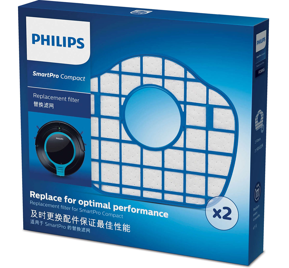 Philips FC8065/01 набор аксессуаров для робот-пылесосов SmartPro CompactFC8065/01 Philips FC8065/01 набор аксессуаров для робот-пылесосов SmartPro CompactFC8065/01В комплект Philips FC8065/01 входят 2 фильтра выходящего воздуха, каждый фильтр необходимо заменять один раз в четыре месяца для продления срока службы робота-пылесоса и поддержания оптимальной производительности.