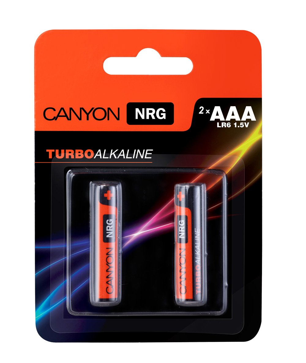 Батарейка алкалиновая Canyon NRG, тип AAA (LR03), 2 штALKAAA2 Батарейка алкалиновая Canyon NRG, тип AAA (LR03), 2 штALKAAA2Щелочная технология идеально подходит для устройст с высоким энергопотреблением, щелочные батареи в 6 раз лучше обычных солевых батарей, батарея остается годной для использования в течении 5 лет, щелочные батареи Canyon NRG содержат 0% кадмия и ртути.
