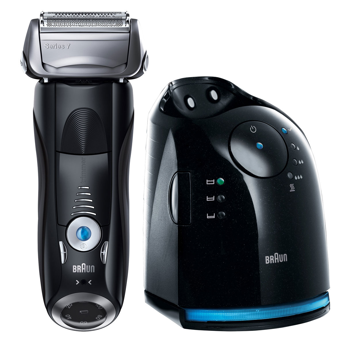 Braun 760cc-7, Black электрическая бритва760cc-7 Braun 760cc-7, Black электрическая бритва760cc-7Braun 760cc-7 является самой технологически совершенной бритвой от Braun. Её революционная технология Sonic автоматически адаптирует её мощность к густоте щетины на вашем лице и посылает 10 000 микровибраций с каждым прикосновением - для более тщательного и комфортного бритья. Кроме того, Series 7 сочетает в себе безупречное немецкое исполнение и всемирно известный дизайн Braun. Данная модель обеспечивает качественное и деликатное бритье за счет системы из трех бреющих сегментов с плавающими головками. Эффективности процедуры удалось добиться за счет направления движения головок. Вращение сеток осуществляется навстречу лезвиям, что создает эффект срезания ножницами. Благодаря мощному мотору станка за один раз сбривается максимальное число волосков, чтобы не проводить бреющим сегментом повторно. Лезвия электробритвы заточены под углом в 60 градусов, что делает более надежным очистку лица от щетины. В комплектацию входит подставка, которая...