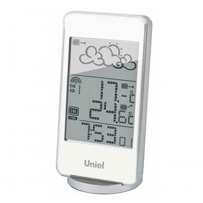 Uniel UTV-82W метеостанцияUTV-82W Uniel UTV-82W метеостанцияUTV-82WНастольная метеостанция Uniel UTV-82W в стильном компактном плоском корпусе - это еще одна разработка торговой марки Uniel. Жидкокристаллический дисплей устройства показывает прогноз погоды в виде анимации, также отображает температуру и на улице, и в комнате, местное время в формате 12/24. Помимо этого, гаджет оснащен будильником с тремя вариантами программирования. Компактные размеры Метеостанция с беспроводным датчиком Анимированный прогноз погоды Часы с форматом времени 12/24 3 варианта программирования будильника Календарь