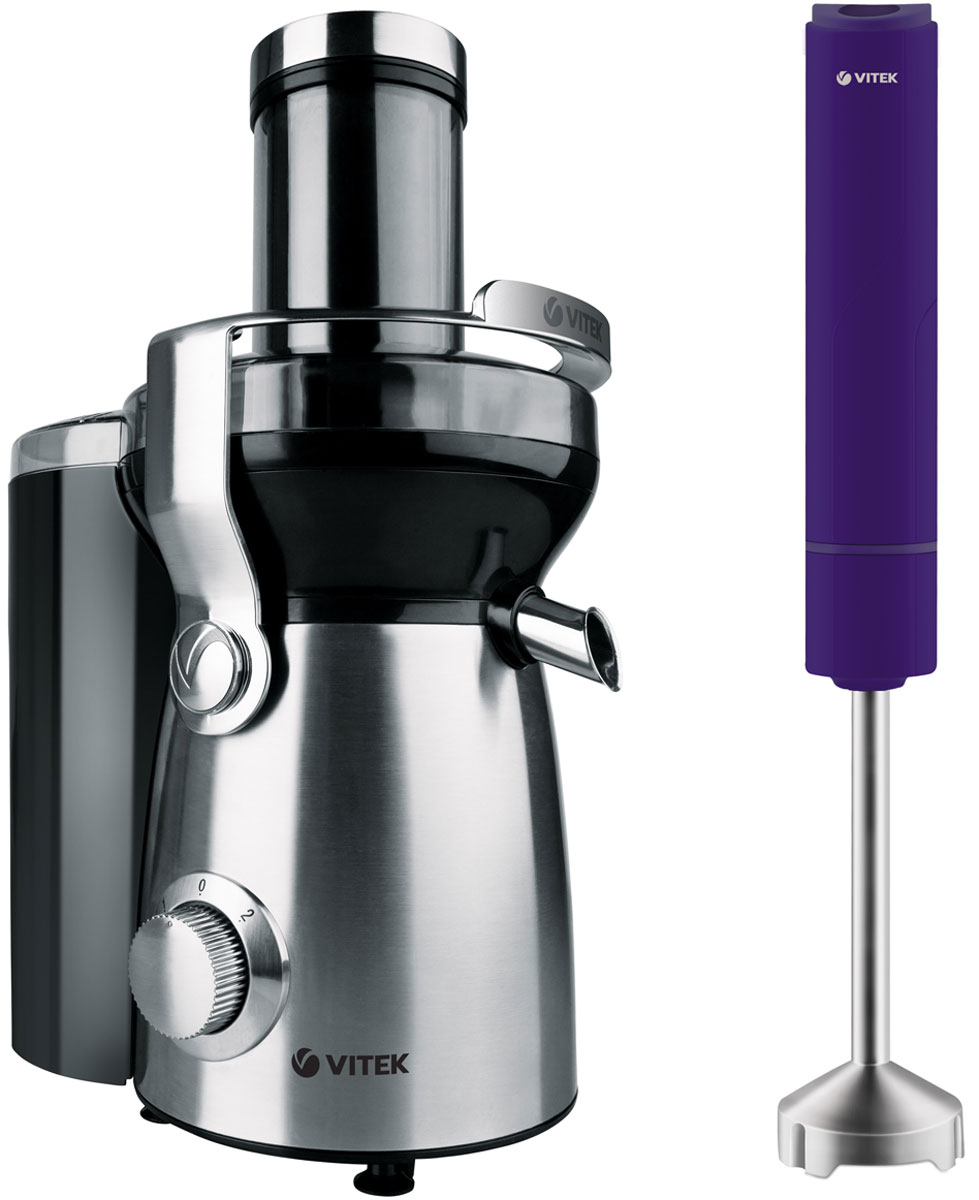 Vitek VT-1636(ST) соковыжималка + VT-1472(VT) блендерVT-1636(ST)+VT-1472(VT) Vitek VT-1636(ST) соковыжималка + VT-1472(VT) блендерVT-1636(ST)+VT-1472(VT)С соковыжималкой Vitek VT-1636(ST) вы легко сможете приготовить вкусный свежевыжатый сок дома. Она надежна, поскольку измельчающие элементы созданы из нержавеющей стали, которая не изнашивается, не портится со временем. Кроме того, сталь экологична. Компактная модель проста в управлении: чтобы начать выжимать сок, необходимо установить нужный скоростной режим при помощи поворотного переключателя. Мощность прибора составляет 1200 Вт. И именно этот показатель способен гарантировать высокую производительность. Автоматический выброс мякоти Защита от перегрузки Сепаратор для пены Система прямой подачи сока