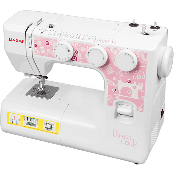 Janome Dresscode швейная машинаDresscode Janome Dresscode швейная машинаDresscodeJanome Dresscode - швейная машина для шитья и ремонта одежды. Она оборудована надежным вертикальным качающимся челноком, применяемым в бытовых швейных машинах уже многие десятилетия. Данная модель выполняет необходимый набор основных строчек. Среди них шитье зигзагом, которое широко используется для обметки, аппликации и пришивания пуговиц; трижды усиленный стежок, который рекомендуется для шитья эластичных тканей или трикотажа, и где нужна крепость и прочность шва; декоративная; эластичная и другие. Установить желаемую строчку можно с помощью поворота колеса, расположенного на корпусе машинки. Благодаря встроенной подсветке рабочей области можно комфортно работать даже в условиях слабой освещенности.