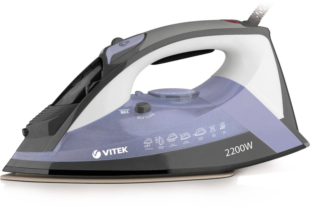 Vitek VT-1208(VT) утюгVT-1208(VT) Vitek VT-1208(VT) утюгVT-1208(VT)Глажение белья превратится в настоящее удовольствие, если у вас есть утюг Vitek VT-1208(VT). Его стильный дизайн подчеркивается сочетанием фиолетового и серого оттенков, эргономикой корпуса и удобным расположением элементов управления. Такой утюг быстро справится с любыми складками, и при этом не важно, с каким типом ткани вы работаете. Особенно удобна функция вертикального отпаривания. Ведь благодаря мощному паровому удару данный утюг вполне может заменить стандартный бытовой отпариватель. Большой объем резервуара воды позволит вам насладиться процессом глажения вещей паром без отрыва от работы.