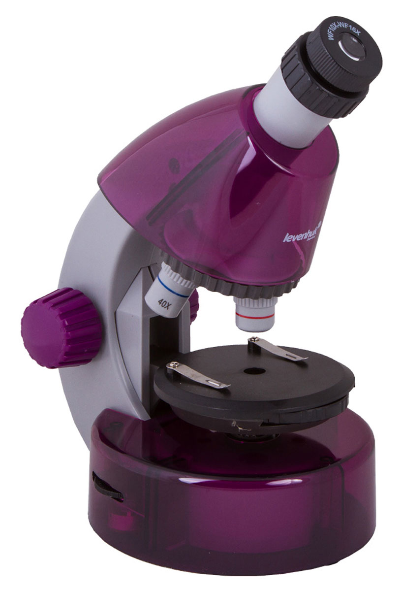 Levenhuk LabZZ M101, Amethyst микроскопXSP-1508 Pantone #260C Transp. Levenhuk LabZZ M101, Amethyst микроскопXSP-1508 Pantone #260C Transp.Как выглядят безобидные букашки при большом увеличении, из чего состоят растения, кого можно увидеть в капле обычной воды – с микроскопом Levenhuk LabZZ M101 ваш ребенок сможет найти ответы на эти и многие другие вопросы. В комплекте есть все, что нужно для первого знакомства с микромиром – готовые образцы для изучения, специальные инструменты для работы с микроскопическими объектами и подробное руководство по проведению интереснейших опытов. Микроскоп создан специально для детей, но по уровню оптики он не уступает некоторым взрослым моделям. Прибор снабжен тремя объективами, причем для смены объектива не нужно прерывать занятия – достаточно повернуть револьверное устройство. Уникальная особенность этого микроскопа – выдвижной двухпозиционный окуляр. Такой окуляр заменяет собой два окуляра с увеличением 10 и 16 крат, а пользоваться им очень просто. Кроме того, ребенку не придется менять окуляры, а значит, они не потеряются. Три объектива и окуляр...