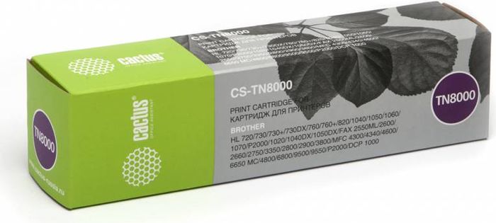 Cactus CS-TN8000, Black тонер-картридж для Brother HL-720/730/730+/730DX/760/760+CS-TN8000 Cactus CS-TN8000, Black тонер-картридж для Brother HL-720/730/730+/730DX/760/760+CS-TN8000Тонер-картридж Cactus CS-TN8000 для лазерных принтеров Brother HL-720/730/730+/730DX/760/760+. Расходные материалы Cactus для лазерной печати максимизируют характеристики принтера. Обеспечивают повышенную чёткость чёрного текста и плавность переходов оттенков серого цвета и полутонов, позволяют отображать мельчайшие детали изображения. Гарантируют надежное качество печати.