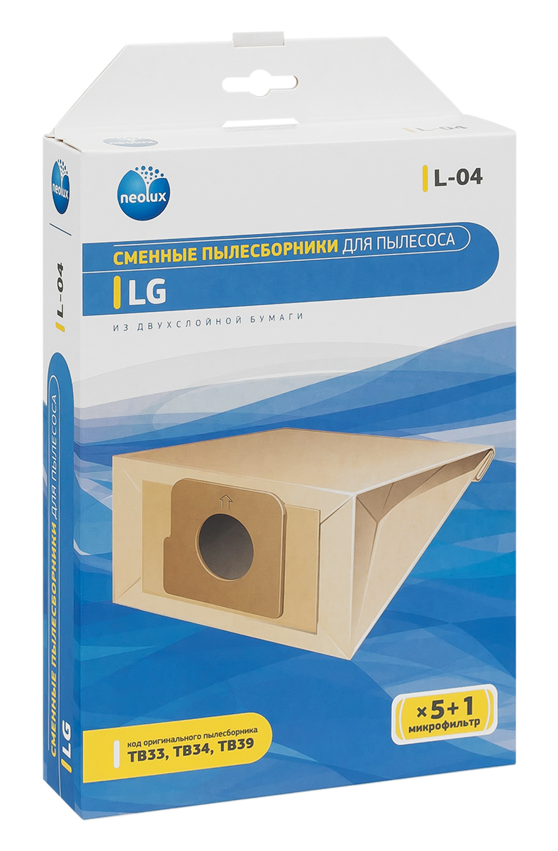 Neolux L-04 бумажный пылесборник (5 шт) + микрофильтрL-04 Neolux L-04 бумажный пылесборник (5 шт) + микрофильтрL-04Пылесборники Neolux L-04 предназначены для пылесосов LG. Изготовлены из двухслойной фильтровальной бумаги. Обеспечивают идеальное качество уборки.В комплект входит универсальный фильтр защиты двигателя размером 125х195 мм.Совместимые модели:LG FVD30 , FVD37 , V-27- V-29 , V-33 , V-C 31 , V-C 55 , V-C 59 , V-C32- V-C35 , V-C38 , V-C39 , V-C3A , V-C3B , V-C3C , V-C3E , V-C3G , V-C45 , V-C4A5 , V-C4B4 , V-C4B5 , V-C5A , V-CA66 , V-CA67 , V-CP 54 , V-CP 55 , V-CP 56 , V-CP 73 , V-CP 74 , V-CP 95 , V-CP 96 , V-CP65 , V-CP66 , EXTRON, PASSION, STORM, SWEEPER, TURBO, TURBO ALPHA, TURBO BETA, TURBO DELTA, TURBO PLUS, TURBO X, TURBOS.