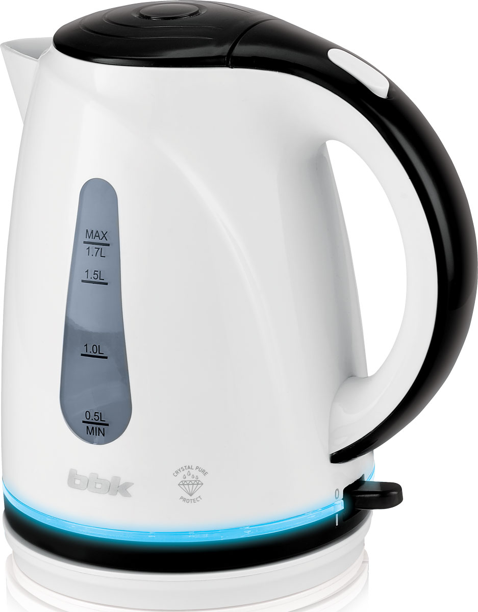 BBK EK1701P, White Black электрический чайникEK1701P бел/чер BBK EK1701P, White Black электрический чайникEK1701P бел/черЭлектрический чайник BBK EK1701P из термостойкого экологически чистого пластика, мощностью 2200 Bт и емкостью 1,7 литра, - это не просто стильный, но и многофункциональный прибор для вашей кухни. Чайник оснащен технологией Crystal Pure Protect - это улучшенная защита от накипи и усовершенствованная очистка воды, а также многоуровневой защитой. Помимо этого модель порадует яркой LED- подсветкой. Прибор установлен на удобную подставку с возможностью поворота на 360 градусов и с отделением для хранения шнура. Помимо этого отличительной особенностью является удобный носик для наливания и шкала уровня воды.