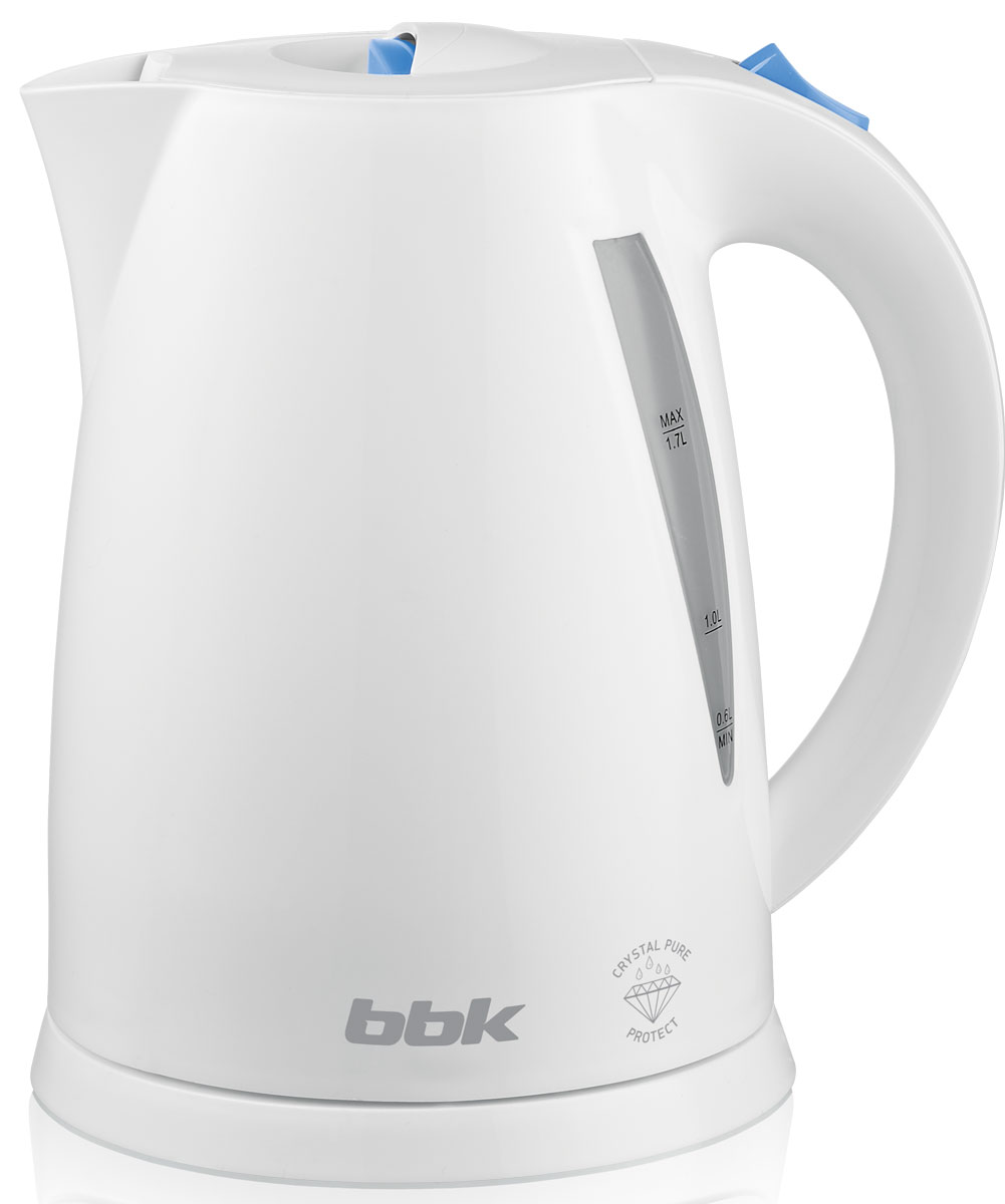 BBK EK1707P, White электрический чайникEK1707P белый BBK EK1707P, White электрический чайникEK1707P белыйСовременный электрический чайник BBK EK1707P из термостойкого экологически чистого пластика имеет мощность 2200 Вт и емкость 1,7 литра. Модель оснащена технологией Crystal Pure Protect – улучшенная защита от накипи и усовершенствованная очистка воды. Чайник установлен на удобной подставке с возможностью поворота на 360° и с отделением для хранения шнура. Съемный фильтр от накипи, скрытый нагревательный элемент, удобный носик для наливания и шкала уровня воды обеспечат комфортное ежедневное использование.