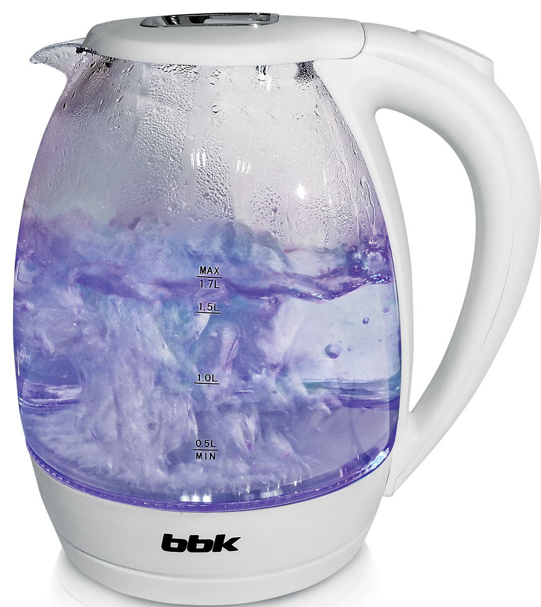 BBK EK1720G, White электрический чайникEK1720G белый BBK EK1720G, White электрический чайникEK1720G белыйЭлектрический чайник BBK EK1720G с колбой из жаропрочного экологически чистого стекла, мощностью 2200 Вт и емкостью 1,7 литра - это не просто стильный, но и многофункциональный прибор для вашей кухни. Благодаря английскому контроллеру, установленному в приборе, чайник прослужит в 5 раз дольше обычного, обеспечивая до 15000 закипаний. Модель оснащена многоуровневой защитой: автоматическое отключение при закипании, отключение при недостаточном количестве воды и отключение при снятии чайника с базы. Прибор установлен на удобную подставку с возможностью поворота на 360 градусов и с отделением для хранения шнура. Помимо этого отличительной особенностью является удобный носик для наливания и шкала уровня воды. Съемный фильтр от накипи и скрытый нагревательный элемент гарантированно обеспечат надежность, долговечность и максимально комфортное ежедневное использование.