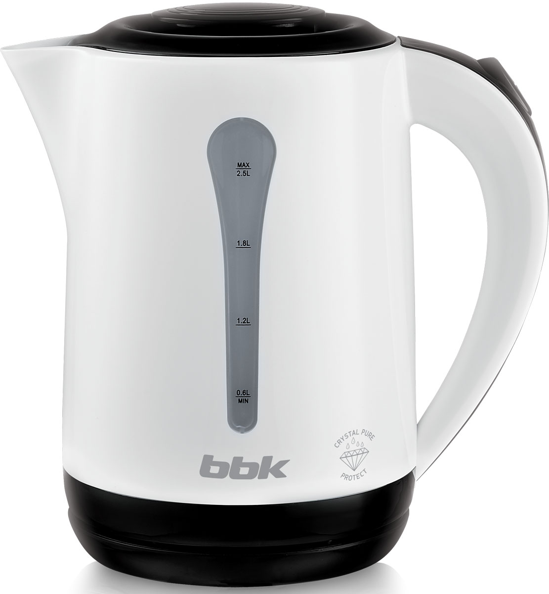 BBK EK2501P, White Black электрический чайникEK2501P бел/чер BBK EK2501P, White Black электрический чайникEK2501P бел/черСовременный электрический чайник BBK EK2501P из термостойкого экологически чистого пластика имеет мощность 2200 Вт и дольно значительную емкость 2,5 литра. Модель оснащена технологией Crystal Pure Protect – улучшенная защита от накипи и усовершенствованная очистка воды. Чайник установлен на удобной подставке с возможностью поворота на 360° и с отделением для хранения шнура. Съемный фильтр от накипи, скрытый нагревательный элемент, удобный носик для наливания и шкала уровня воды обеспечат комфортное ежедневное использование.