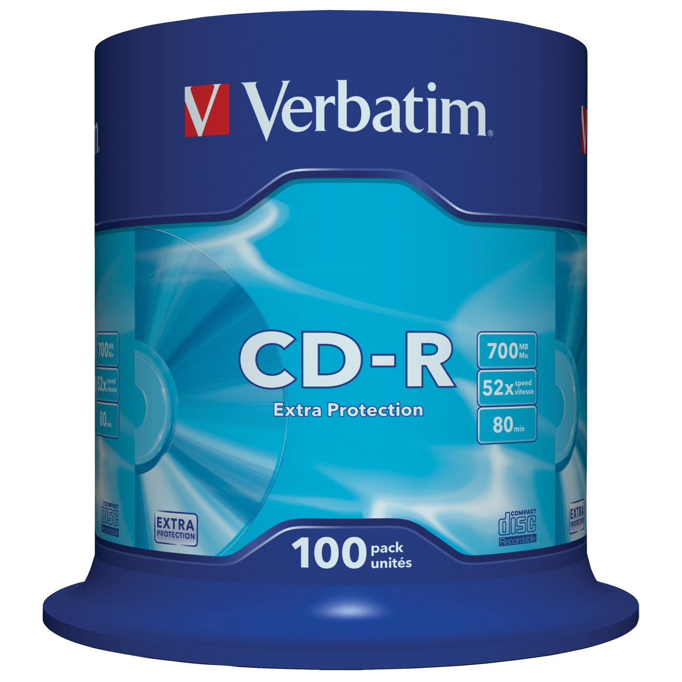 Диск CD-R Verbatim 700Mb 52x DataLife Cake Box, 100 шт (43411)43411 Диск CD-R Verbatim 700Mb 52x DataLife Cake Box, 100 шт (43411)43411В дисках Verbatim CD-R/RW используется технология MKM/Verbatim, обеспечивающая непревзойденное качество записи. Тесное сотрудничество отдела исследований и разработок компании Mitsubishi Chemical с производителями дисководов обеспечивает широкую совместимость дисков Verbatim, что делает их идеальными носителями для передачи компьютерных данных, домашних видеофильмов, фотографий и музыки. От европейского лидера* в производстве записываемых носителей