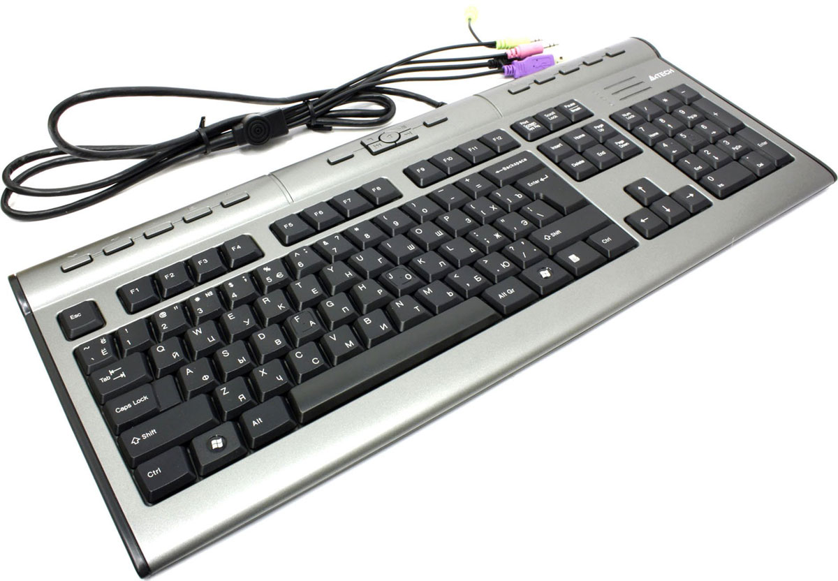 Клавиатура A4Tech KLS-7MUU, Silver Black94395 Клавиатура A4Tech KLS-7MUU, Silver Black94395Стильная плоская клавиатура A4Tech KLS-7MU – прекрасное дополнение к современным ЖК-мониторам. Благодаря пирамидальному расположению клавиш достигается правильное положение рук и локтей в процессе печати на клавиатуре. Сочетая элегантную форму и многофункциональность, проводная клавиатура обеспечивает высокую производительность, помогая рационально и экономно использовать рабочее пространство, не жертвуя удобством. Слим-клавиатура имеет 17 горячих клавиш, специальные разъемы для наушников и микрофона, и порт USB 2.0, что значительно облегчает работу со средствами мультимедиа и USB-устройствами. Особенности: Изящная конструкция Пирамидальная раскладка клавиш 17 горячих клавиш Встроенный порт USB 2.0 для внешних устройств (USB-удлинитель) Разъем для наушников и микрофона Тихий ноутбучный ход клавиш