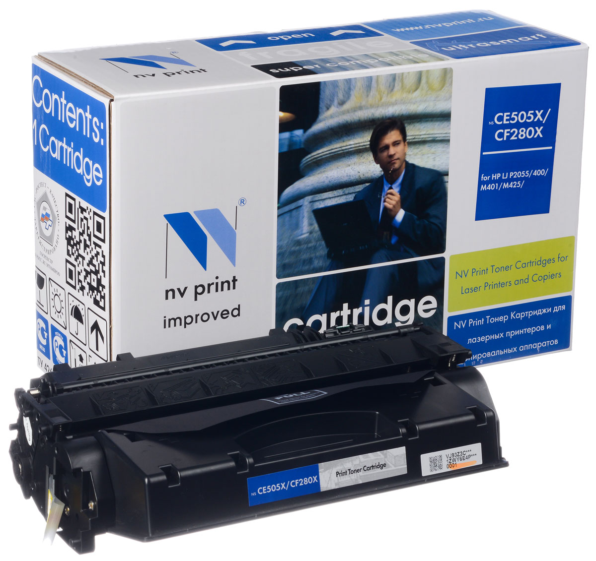 NV Print NV-CF280X/CE505X, Black тонер-картридж для HP LaserJet P2055/400/M401/M425NV-CF280X/CE505X NV Print NV-CF280X/CE505X, Black тонер-картридж для HP LaserJet P2055/400/M401/M425NV-CF280X/CE505XСовместимый лазерный картридж NV Print NV-CF280X/CE505X для печатающих устройств HP - это альтернатива приобретению оригинальных расходных материалов. При этом качество печати остается высоким. Картридж обеспечивает повышенную чёткость чёрного текста и плавность переходов оттенков серого цвета и полутонов, позволяет отображать мельчайшие детали изображения. Лазерные принтеры, копировальные аппараты и МФУ являются более выгодными в печати, чем струйные устройства, так как лазерных картриджей хватает на значительно большее количество отпечатков, чем обычных. Для печати в данном случае используются не чернила, а тонер.