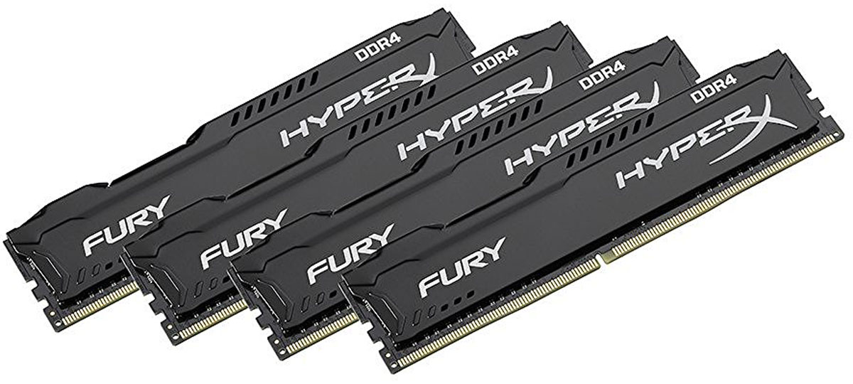 Kingston HyperX Fury DDR4 DIMM 16GB (4х4GB) 2400МГц комплект модулей оперативной памяти (HX424C15FBK4/16)HX424C15FBK4/16 Kingston HyperX Fury DDR4 DIMM 16GB (4х4GB) 2400МГц комплект модулей оперативной памяти (HX424C15FBK4/16)HX424C15FBK4/16Модули памяти HyperX FURY DDR4 автоматически разгоняются до максимальной заявленной частоты и обеспечивают максимальную производительность для системных плат с чипсетами Intel серии 100 и X99. Это недорогое решение для использования с 2-, 4-, 6- и 8-ядерными процессорами Intel повышает скорость редактирования видео, 3D-рендеринга, компьютерных игр и AI-процессинга. Его стильный низкопрофильный теплоотвод с характерным дизайном FURY сразу подчеркнет оригинальный внешний вид вашей системы. HyperX FURY DDR4 - это первая линейка продукции, предлагающая автоматический разгон до максимальной заявленной частоты. Получите максимальную скорость без необходимости ручной настройки. Низкое энергопотребление HyperX FURY DDR4 обеспечивает пониженное выделение тепла и высокую надежность. Благодаря низкому напряжению (1,2 В), снижается потребление энергии, что обеспечивает отсутствие нагрева и бесшумную работу ПК. Выделитесь из толпы и придайте своей...