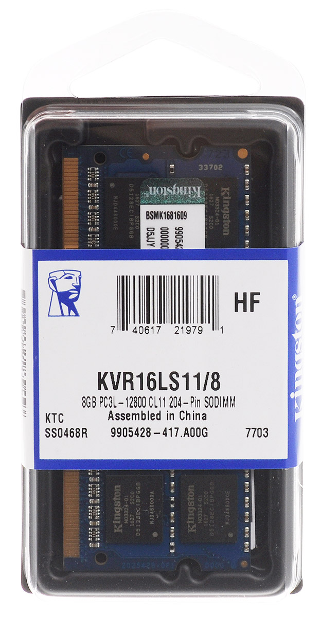 Kingston DDR3L 8GB 1600 МГц модуль оперативной памяти (KVR16LS11/8)KVR16LS11/8 Kingston DDR3L 8GB 1600 МГц модуль оперативной памяти (KVR16LS11/8)KVR16LS11/8Модуль оперативной памяти Kingston типа DDR3L для ноутбуков обеспечивает увеличенную рабочую частоту (по сравнению с DDR2) при сниженном тепловыделении и экономном энергопотреблении. Напряжение питания при работе составляет 1,35 В. В модуле также имеется 16 чипов с двухсторонним расположением. Объем памяти 8 ГБ позволит свободно работать со стандартными, офисными и профессиональными программами, а также современными требовательными играми. Работа осуществляется при тактовой частоте 1600 МГц и пропускной способности, достигающей до 12800 Мб/с, что гарантирует качественную синхронизацию и быструю передачу данных, а также возможность выполнения множества действий в единицу времени. Параметры тайминга 11-11-11 гарантируют быструю работу системы. ValueRAM Kingston - это модули памяти, изготовленные в соответствии с отраслевыми стандартами, обеспечивающие непревзойденную производительность и отличающиеся легендарной надежностью Kingston.