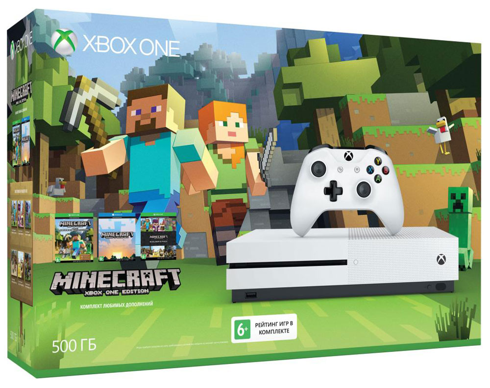 Игровая приставка Xbox One S 500 ГБ + MinecraftZQ9-00048 Игровая приставка Xbox One S 500 ГБ + MinecraftZQ9-00048Игровая приставка Xbox One S - единственная консоль с 4K-плеером Blu-Ray, потоковым видео с разрешением 4K и функцией расширенного динамического диапазона (HDR). Играйте в лучшую линейку игр, включая классические игры с Xbox 360, на консоли, которая компактнее на 40%. Не обманывайтесь ее размером, благодаря встроенному блоку питания и жесткому диску емкостью до 1 ТБ консоль Xbox One S — самая продвинутая из всех Xbox на сегодняшний день! Наслаждайтесь более насыщенными и яркими цветами в таких играх, как Gears of War 4 и Forza Horizon 3. Технология расширенного динамического диапазона повышает контраст между светлыми и темными участками изображения, представляя игры во всем их великолепии! Разрешение 4K Ultra HD в четыре раза превышает стандартное разрешение HD, обеспечивая максимально четкое и реалистичное отображение. Смотрите потоковое видео в формате 4k из Netflix и Amazon Video, а также фильмы на дисках Ultra HD Blu-ray, с...