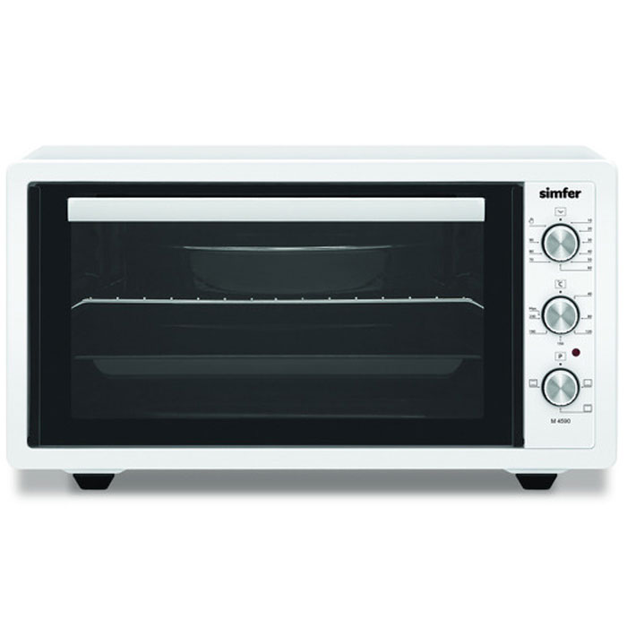 Simfer M4590 мини-печьM4590 Simfer M4590 мини-печьM4590Simfer M4590 - компактная духовка с внутренним объемом 45 литров. Идеально подходит как для деликатного приготовления пищи, так и для приготовления блюд с хрустящей корочкой. Оснащена механическим таймером и тремя режимами нагрева: верхний, нижний и комбинированный. Легко очищается, комплектуется решеткой для гриля и двумя противнями для выпекания. Максимальная температура 250°С Термостат Индикация включения
