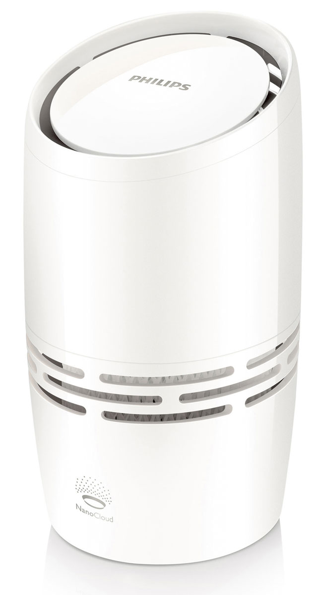 Philips HU4706/11 увлажнитель воздухаHU4706/11 Philips HU4706/11 увлажнитель воздухаHU4706/11Компактный увлажнитель воздуха Philips HU4706/11 эффективно и безопасно борется с сухостью воздуха. Риск распространения вредных микроорганизмов ниже на 99 % по сравнению с ультразвуковыми увлажнителями. Никаких влажных поверхностей и белого налета (взвесей, приводящих к загрязнению воздуха)! Этот увлажнитель воздуха от Philips с технологией NanoCloud оснащен современной системой холодного испарения и действует в три этапа. Этап 1: сухой воздух поступает в увлажнитель, где крупные загрязнения, пыль и шерсть животных оседают на поглощающем фильтре. Этап 2: при помощи технологии холодного испарения NanoCloud происходит насыщение воздуха молекулами воды. Эта технология препятствует распространению в воздухе бактерий и появлению белой пыли. Этап 3: чистый увлажненный воздух подается в помещение и равномерно распределяется по комнате без образования водяного пара, обеспечивая комфорт вам и вашей семье. Прибор равномерно распределяет...