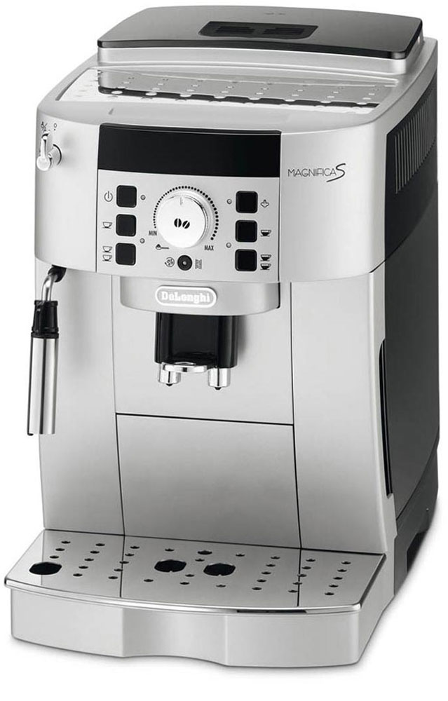 DeLonghi Magnifica ECAM 22.110.SB, кофемашинаEСAM 22.110.SB DeLonghi Magnifica ECAM 22.110.SB, кофемашинаEСAM 22.110.SBКомпактная автоматическая кофемашина DeLonghi Magnifica S ECAM 22.110 выполнена в элегантном корпусе. Она оснащена множеством удобных автоматических функций, включая автоматическое выключение, удаление накипи и самоочистка. Данная модель позволяет простым нажатием кнопки и поворотом рукоятки приготовить ваш любимый кофе. Кофемашина имеет традиционный ручной капучинатор, с помощью которого вы можете сделать пышную молочную пену для капучино, а также подставку для чашек с подогревом и фильтр очистки воды. Новая панель управления Позволяет приготовить любой тип кофе простым нажатием кнопки. Простое вращение ручки позволяет увеличить или уменьшить крепость кофе. Нажатием кнопки можно выбрать маленькую или большую порцию. Прибор оснащен контейнером для зерен с крышкой, сохраняющий аромат. Система капучино из нержавеющей стали: смешивает пар, воздух и молоко, позволяя приготовить пышную молочную пену. Съемный...