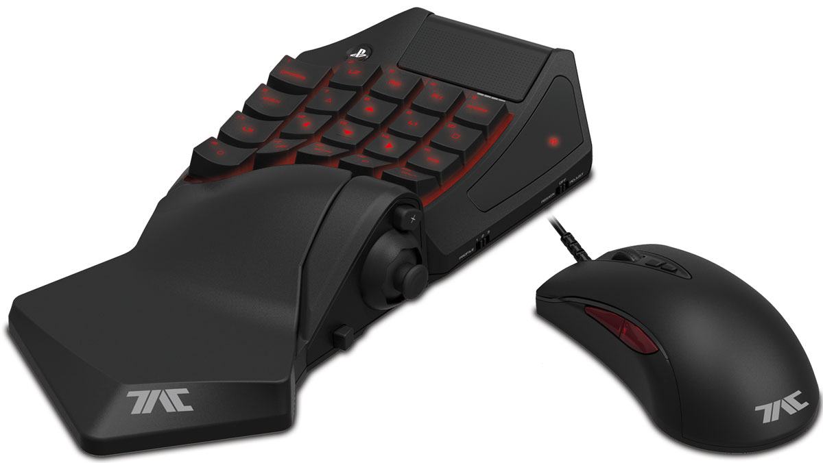Hori T.A.C. PRO кейпад и игровая мышь для PS3/PS4 (PS4-053E)ACPS476 Hori T.A.C. PRO кейпад и игровая мышь для PS3/PS4 (PS4-053E)ACPS476Комбинация из мыши и клавиатуры Hori T.A.C. PRO специально рассчитана под PS4 и не включает полноценной раскладки для ввода текста. Вместо этого мини-блок дублирует все кнопки контроллера DualShock 4 в форме клавиатуры. Мышь же будет незаменимым инструментом для игры в FPS, где игрок с таким набором явно будет превосходить тех, кто использует контроллер. Клавиатура включает три возможных профиля, чтобы не переназначать каждый раз в играх, в которые вы чаще всего будете использовать набор. Официальная лицензия Sony Совместимость с PS4/PS3/PC Оптимальная чувствительность и точность для FPS на PS4 Регулируемая подставка под запястье