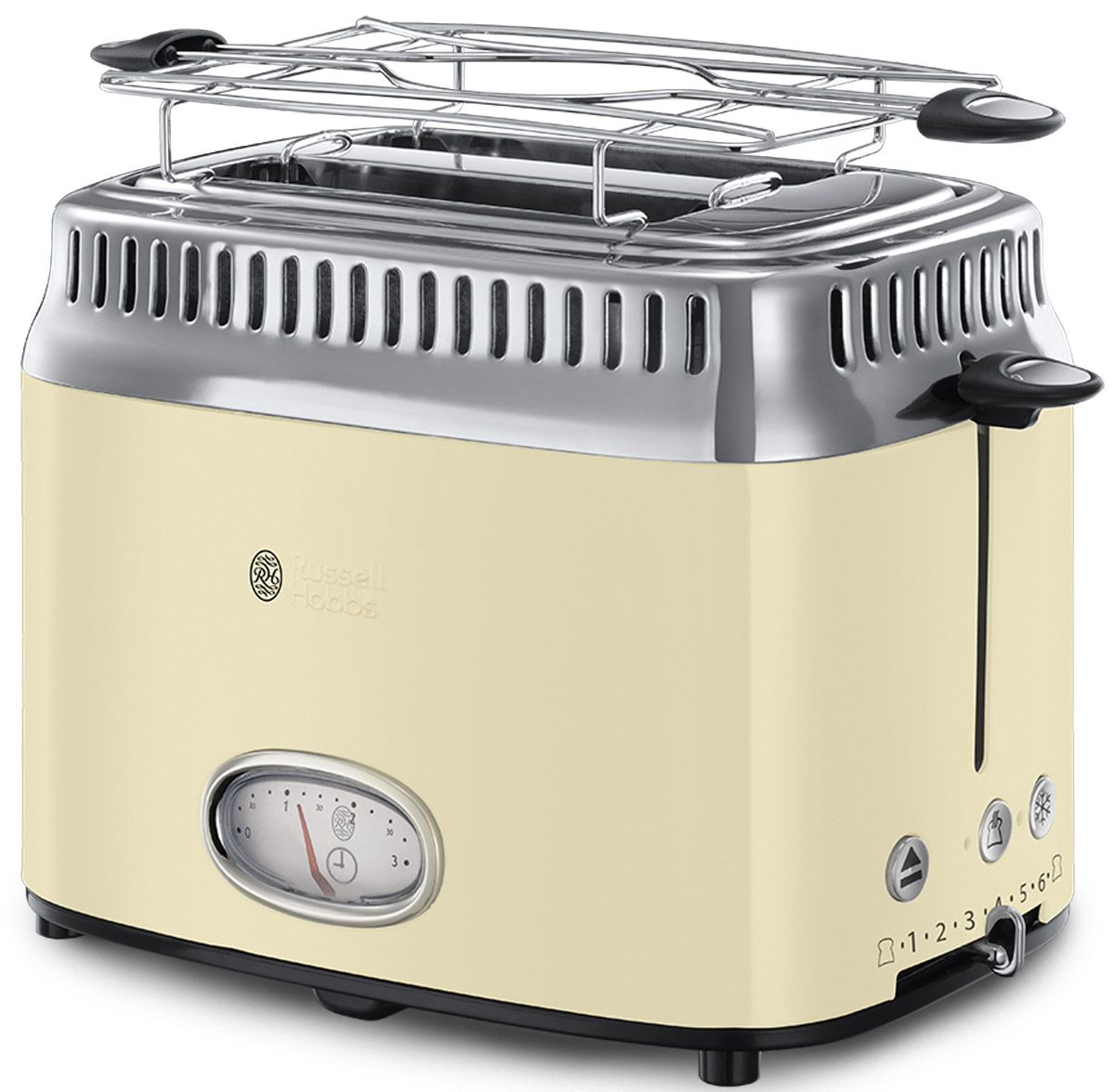 Russell Hobbs Retro, Vintage Cream тостер21682-56 Russell Hobbs Retro, Vintage Cream тостер21682-56Новинка сезона Осень-Зима 2016 года, тостер Russell Hobbs Retro входит в коллекцию приборов для Завтраков Retro, которая включает в себя еще и Чайник и Кофеварку. Если вы любите тосты, эта привлекательная модель тостера предоставит вам такое удовольствие в полной мере. Предпочитаете слегка подогретый хлеб или тосты с поджаристой хрустящей корочкой? Выберите нужную степень поджарки тостов и наслаждайтесь результатом. Стильная винтажная шкала обратного отсчета времени приготовления наглядно отображает время до готовности тостов. Хороший завтрак это начало хорошего дня, но времени на завтрак всегда критично мало. Понимая это, Russell Hobbs оснастил новые тостеры Retro технологией быстрого приготовления, которая сбережет ценные минуты с утра. Функция lift and look позволяет проверить готовность тостов, не прерывая процесс приготовления. В комплект к тостеру входит удобная решеточка для подогрева круассанов, бейглов и сэндвичей, а выдвижной лоток...