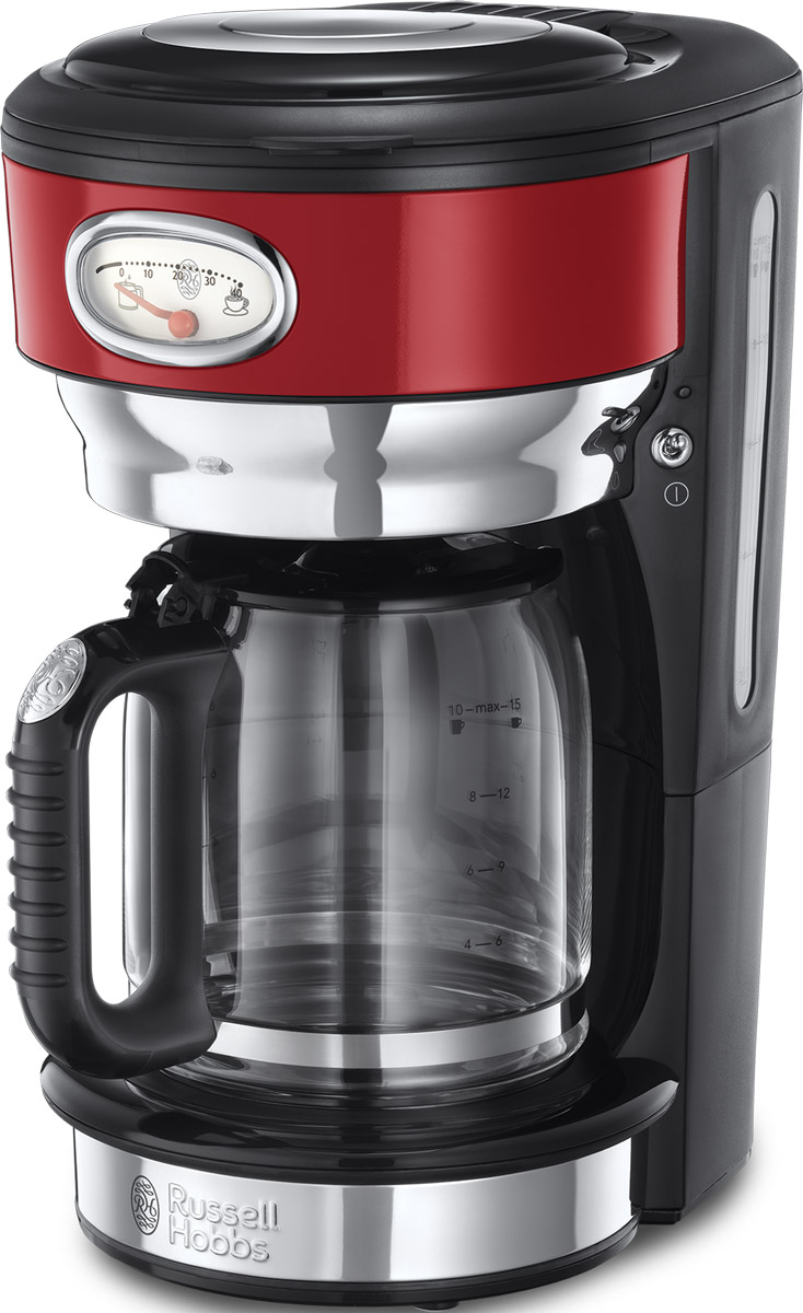 Russell Hobbs Retro, Ribbon Red кофеварка21700-56 Russell Hobbs Retro, Ribbon Red кофеварка21700-56Потрясающий дизайн кофеварки Retro Ribbon Red станет особо любимым предметом на кухне ценителей кофе. Несмотря на винтажную внешность, эта модель оснащена всеми современными технологиями для качественного приготовления настоящего кофе с превосходным вкусом. В кофеварке используется усовершенствованная система заваривания кофе для улучшенной экстракции кофеина и аромата. Вода впрыскивается в резервуар с молотым кофе через несколько отверстий, в виде душа, полностью пропитывая весь объем кофе, что обеспечивает эффективное заваривание и как результат кофе получается с насыщенным вкусом и ароматом. Функция подогрева готового кофе позволит вам насладиться второй или даже третьей чашечкой любимого горячего напитка. Чтобы кофе был сбалансирован по вкусу, необходимо соблюдать правильную пропорцию, для этого в комплекте есть мерная ложечка на идеальную порцию кофе. Насыпайте в фильтр столько ложек кофе, сколько порций вы хотите приготовить. ...
