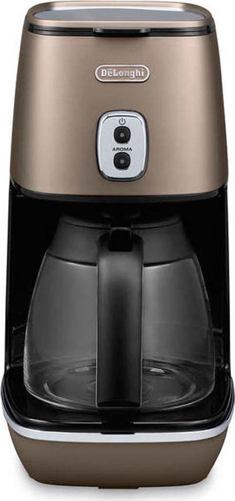 DeLonghi Distinta ICMI211, Bronze кофеварка0132301103 DeLonghi Distinta ICMI211, Bronze кофеварка0132301103Лаконичная бронзовая кофеварка DeLonghi ICMI211 органично сочетается с другими приборами Delonghi серии Distinta. Кнопка Арома позволяет настроить крепость напитка. Колба из высококачественного стекла подогревается, сохраняя кофе горячим в течение 40 минут. Индикатор уровня воды сообщает о готовности кофеварки к работе.Подогрев колбыФункция подачи горячей воды