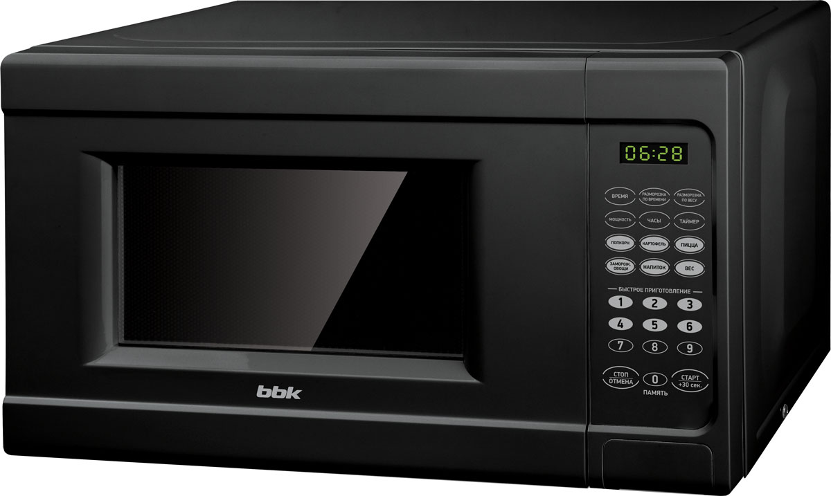 BBK 20MWS-727S/B, Black СВЧ-печь20MWS-727S/B/RU BBK 20MWS-727S/B, Black СВЧ-печь20MWS-727S/B/RUЧерная микроволновая печь BBK 20MWS-727S/B станет идеальным дополнением к кухне, выполненной в темных тонах, или составит контраст светлому интерьеру. Благодаря функциям разморозки, приготовления и разогрева она способна превратить начальные ингредиенты или полуфабрикаты в полностью готовое блюдо. Таймер на 99 минут и 10 уровней мощности позволяют задать точные настройки. Сохранить свои часто используемые программы приготовления можно при помощи функции Память, а для наиболее общепринятых популярных продуктов предусмотрена функция Автоменю. Программа многоступенчатого процесса, в которую можно включить и разморозку и приготовление продуктов, дает возможность меньше отвлекаться и экономит ваше время. Диаметр поворотного стола: 255 мм
