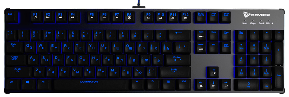 Qcyber Dominator, Black игровая клавиатураQC-03-003DV01 Qcyber Dominator, Black игровая клавиатураQC-03-003DV01Представляем вашему вниманию новинку – механическая игровая клавиатура Qcyber Dominator. С данной клавиатурой любой момент, в любой игре будет под вашим полным контролем. Современные переключатели Kailh Blue, алюминиевый корпус – все в этой клавиатуре сделано для того, чтобы она прослужила вам долгое время и помогала вам достигать небывалых ранее высот! В клавиатуре Qcyber Dominator стоят переключатели Kailh Blue. С данными переключателями вы сможете комфортно играть, всегда контролировать ситуацию на арене, и быстро отдавать текстовые команды игрокам. Имеют четкую, отличную отдачу и свойственный Blue-switch щелчок. Ход до срабатывания составляет 2 мм, а полный ход 4 мм, сила срабатывания – 60 г. Производитель Kailh - Kaihua постоянно усовершенствуют свои технологии производства. Переключатели, которые мы используем в клавиатуре Qcyber Dominator имеют минимальный ресурс в 55 млн нажатий минимум и выполнены из серебра. Теперь вы будете точно знать, что с...