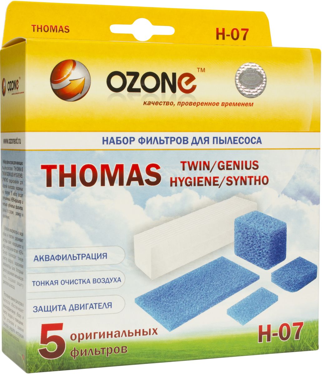 Ozone H-07 набор фильтров для пылесосов ThomasH-07 Ozone H-07 набор фильтров для пылесосов ThomasH-07HEPA фильтр Ozone microne H-07 высокоэффективной очистки предназначен для завершающей очистки воздуха в помещении, которое требует высокое качество воздуха, например, медицинских помещений. Фильтр состоит из мелкопористых материалов, что служит эффективному задерживанию частиц размером до 0,3 мкм. Фильтры HEPA последнего поколения имеют степень очистки воздуха около 95-97%. Фильтры не подлежат к промывке, а значит, они являются одноразовыми.
