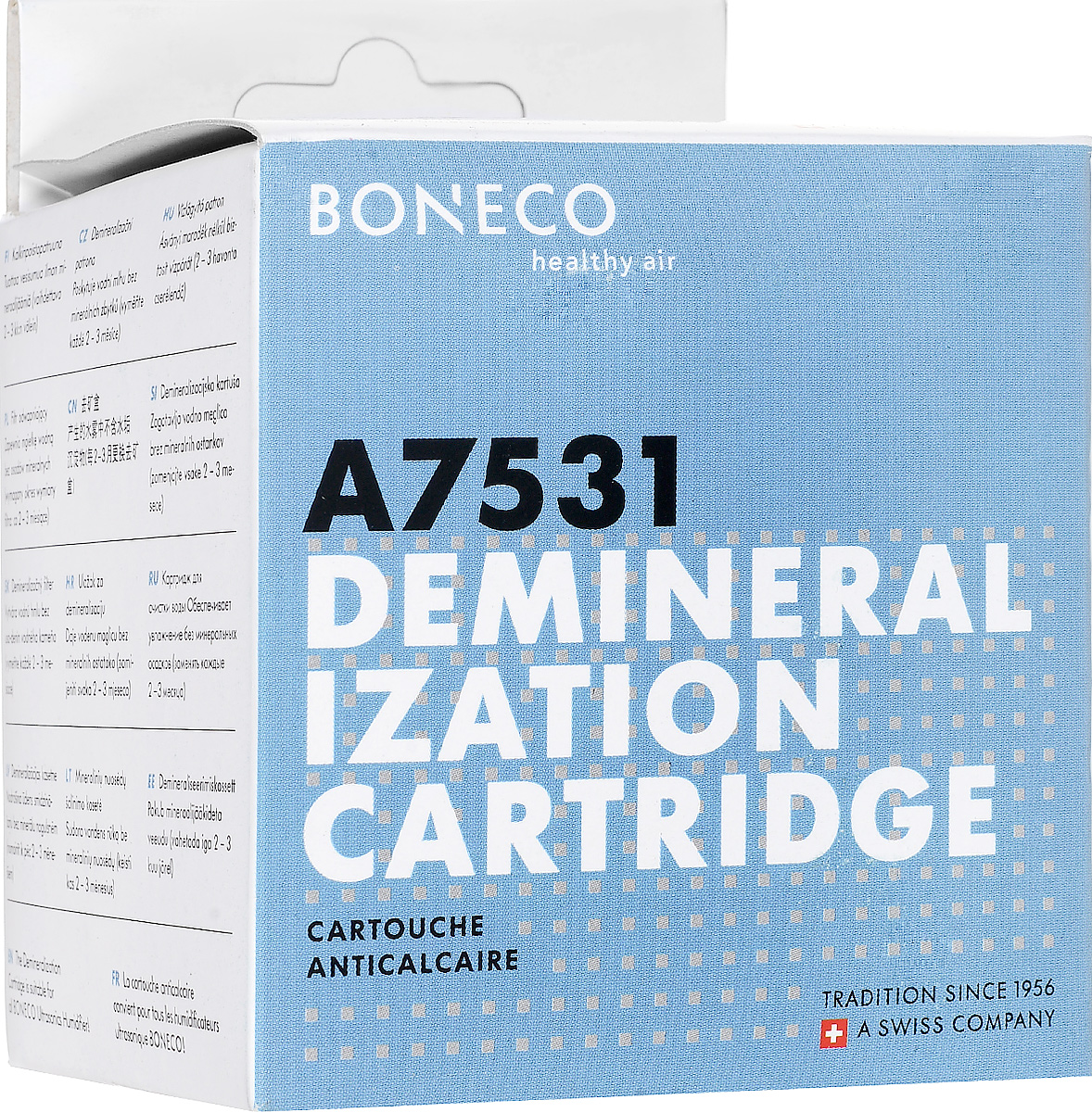 Boneco 7531 фильтр-картридж AG+НС-0070591 Boneco 7531 фильтр-картридж AG+НС-0070591Сменный AG+ картридж 7531 представляет собой фильтр-картридж для очистки воды, используемой в ультразвуковых увлажнителях воздуха. Фильтр-картридж эффективно очищает жидкость от различных примесей. Этот элемент играет важную роль в работе ультразвукового увлажнителя, поскольку препятствует возникновению так называемого белого налета, который представляет собой не что иное как соли и другие вещества, растворенные в жесткой воде. Как известно, ультразвуковой увлажнитель распыляет воду со всем содержимым, соответственно, капли водяной пыли оседают на поверхностях, влага испаряется, а растворенные минеральные соли остаются. Поэтому при использовании жесткой воды (воды из-под крана), возможно появление белого налета (минеральных солей, содержащихся в жесткой воде), который выглядит как пыль. AG+ картридж 7531 эффективно очищает испаряемую воду от минеральных солей, ржавчины, остатков извести и других веществ. Значительное продление срока службы картриджа достигается благодаря...