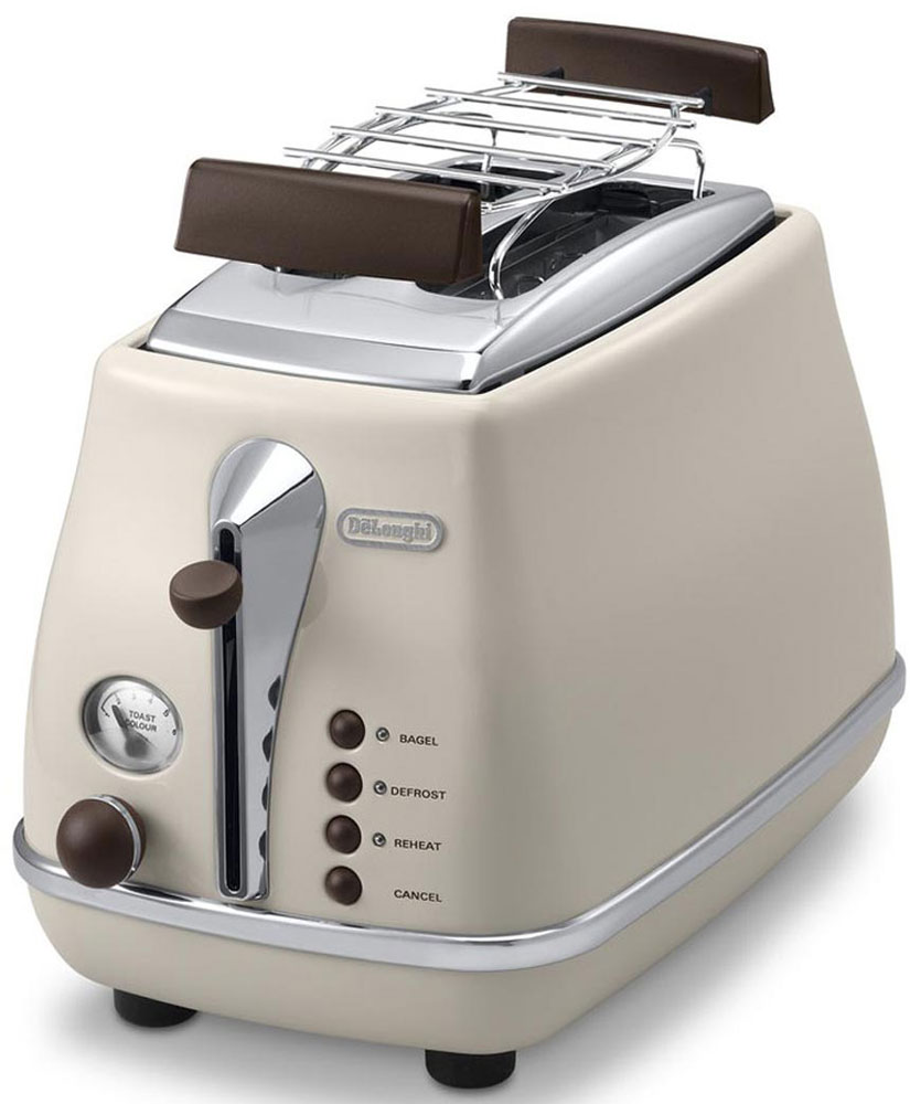 DeLonghi CTOV 2103, Beige тостерCTOV2103.BG DeLonghi CTOV 2103, Beige тостерCTOV2103.BGЛаконичный тостер DeLonghi CTOV 2103 оснащен удобным кнопочным управлением и регулятором степени прожарки тостов. Решетка из нержавеющей стали предназначена для подогрева булочек и круассанов. Ножки тостера имеют специальное нескользящее покрытие, благодаря им прибор устойчиво располагается на рабочей поверхности. Готовые тосты высоко поднимаются над нагретой поверхностью прибора, это исключает вероятность ожогов и повышает безопасность эксплуатации.