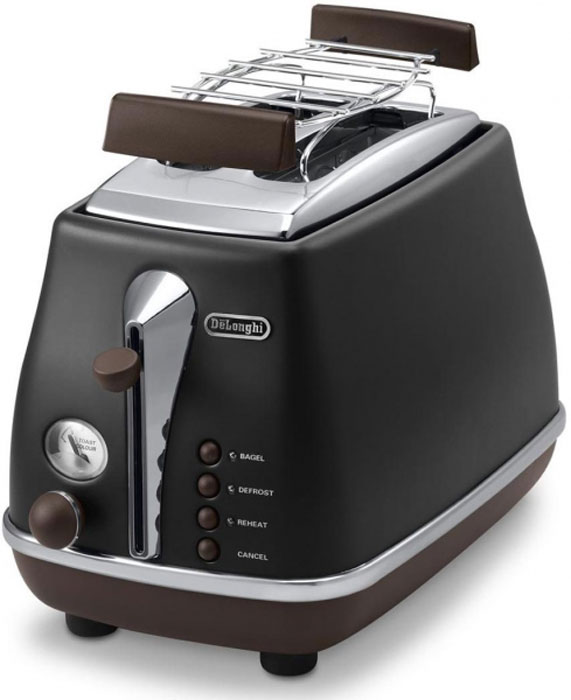 DeLonghi CTOV 2103, Black тостерCTOV2103.BK DeLonghi CTOV 2103, Black тостерCTOV2103.BKЛаконичный тостер DeLonghi CTOV 2103 оснащен удобным кнопочным управлением и регулятором степени прожарки тостов. Решетка из нержавеющей стали предназначена для подогрева булочек и круассанов. Ножки тостера имеют специальное нескользящее покрытие, благодаря им прибор устойчиво располагается на рабочей поверхности. Готовые тосты высоко поднимаются над нагретой поверхностью прибора, это исключает вероятность ожогов и повышает безопасность эксплуатации.
