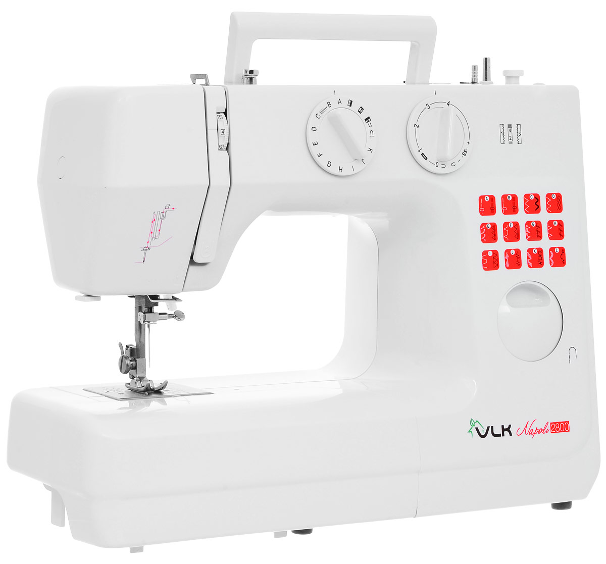 VLK Napoli 2800 швейная машинкаVLK Napoli 2800 VLK Napoli 2800 швейная машинкаVLK Napoli 2800Швейная машина VLK Napoli 2800 относится к электромеханическому типу с вертикальным челноком. Вы можете работать с тканями любой толщины и различных видов. Одним из важных достоинств модели является наличие 24 программ шитья, которые помогут справиться с рукоделием даже неопытному человеку. Машинка в полуавтоматическом режиме сделает петли на одежде, способна шить двойной иглой или в нескольких направлениях, что значительно расширяет ее возможности. Встроенная подсветка позволит работать с прибором даже в темное время суток. В комплекте вы получите распарыватель, шпульки, различные виды лапок, а также инструмент для заправки нити и держатель для катушки с нитками.