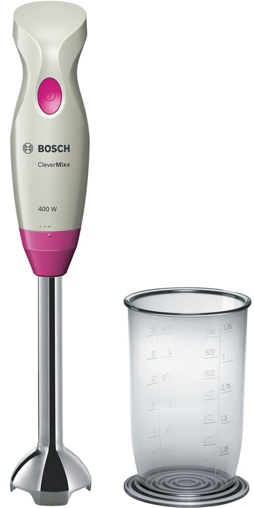 Bosch MSM2410P блендерMSM2410P Bosch MSM2410P блендерMSM2410PПогружной блендер Bosch MSM2410P позволит вам готовить с удовольствием. Устройство обеспечивает быстрый результат и отличное качество благодаря мощному мотору 400 Ватт. В комплекте вы найдете прозрачный мерный стакан, при помощи которого удобно отмерять нужное количество продуктов и смешивать их непосредственно в стакане. Небольшой вес прибора и эргономичная форма ручки созданы для комфортной работы. Bosch MSM2410P смешивает и измельчает продукты качественно и без брызг благодаря специальной конструкции погружной части.