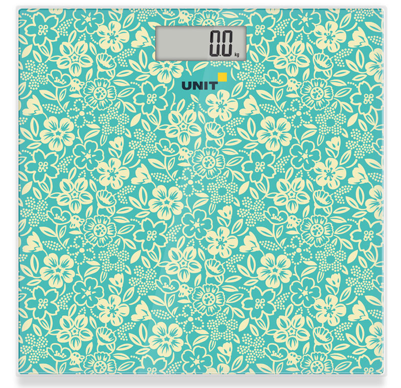 Unit UBS-2051, Turquoise весы напольныеUBS-2051 бирюзовый Unit UBS-2051, Turquoise весы напольныеUBS-2051 бирюзовыйUnit UBS-2051 - стильные и надежные неполные весы. Рабочая панель данной модели изготовлена из прочного закалённого стекла. Долгий срок службы батареи достигается благодаря функции автоматического отключения. Панель весов украшена узором производства дизайн-студии Артемия Лебедева. Пять лепестков — плотный паттерн, выполненный в традициях русских узоров и отдаленно напоминающий орнаменты японских кимоно.