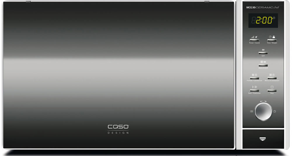 CASO MCG 30 Ceramic Chef СВЧ-печьMCG 30 Ceramic Chef CASO MCG 30 Ceramic Chef СВЧ-печьMCG 30 Ceramic ChefCASO MCG 30 Ceramic Chef - стильная СВЧ-печь в оригинальном черно-серебристом корпусе. Зеркальная передняя панель подчеркивает изящество дизайна. Данная модель имеет внутреннее освещение и удобное электронное управление для максимально комфортной эксплуатации. Множество автоматических программ, а также таймер со звуковым сигналом также поможет быстро и просто приготовить то или иное блюдо. Автоматических программ: 9 Конвекция: 10 уровней, 110-200 °C Возможность отключения звукового сигнала Таймер: 95 мин